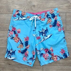 Batman Superhero Tropical Allover Print Swim Trunks Men’s XL Pocket Blue